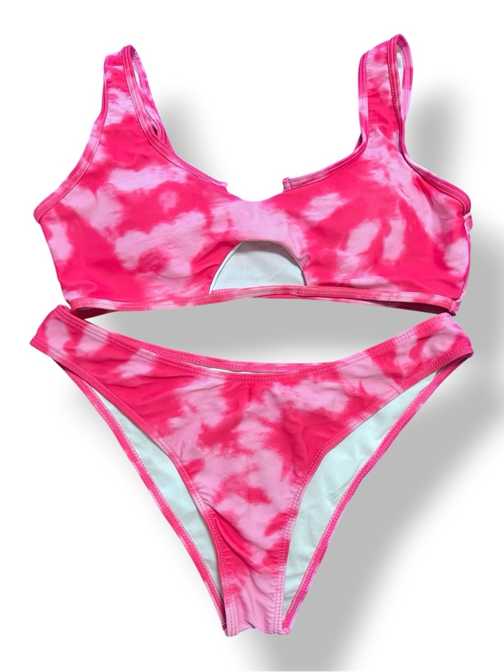 SHEIN Pink Tie-Dye Cutout Bikini Set
